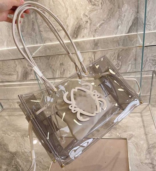 

transparent jelly tote bag women's large volume luxury design beach bags with built-in canvas purse rectangular tote handbaghigh qualit