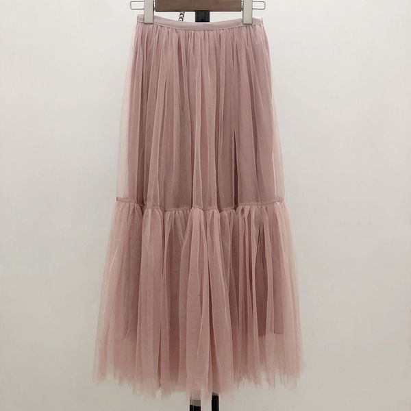 

skirts summer elastic high waist slimming simple pure color mesh skirt all-match elegant women a-line long skirt 230413, Black