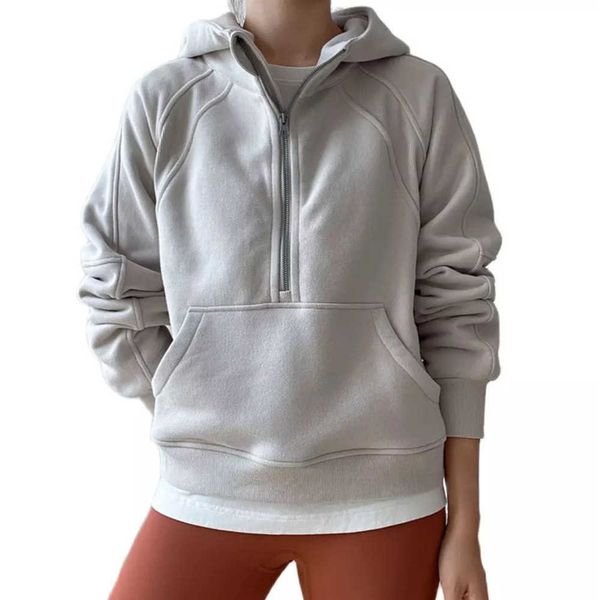 

ll women yoga scuba hoodies half zipper sweatshirt suit jacket ladies gym activewear fleece loose workout pullove 2023 ing, White