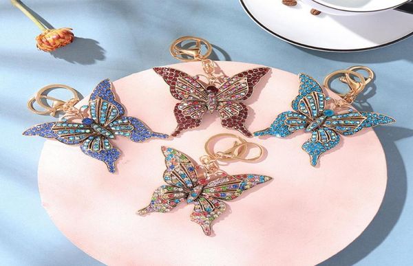 

glittering crystal butterfly keychain full rhinestone alloy key chain for women girl car handbag bag charm pendant keyring 4 color1699913, Silver