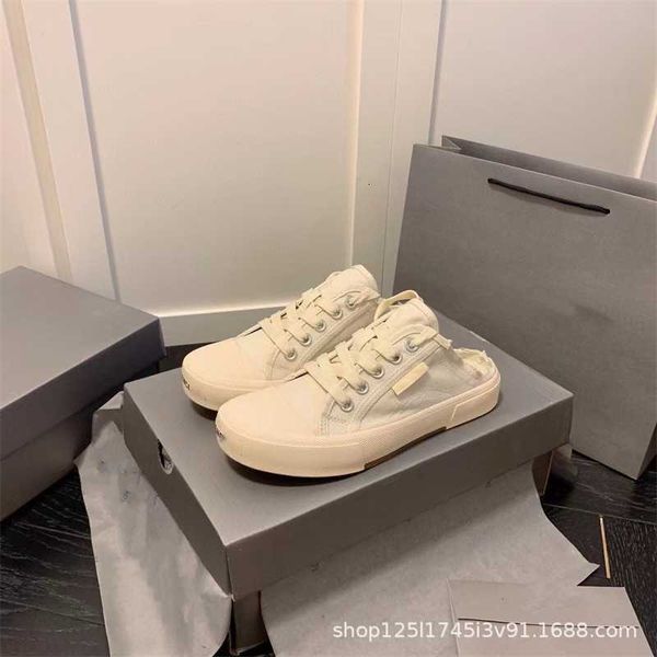 

canvas shoes half trailer 2023 summer new vulcanized sole casual small white lazy man kicks on baotou slippers, Black