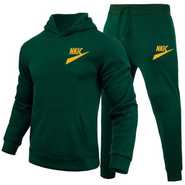 

men tracksuit autumn casual solid brand logo print long sleeve pullovers long pants two piece sets oversized hooded sportswear suit, Gray