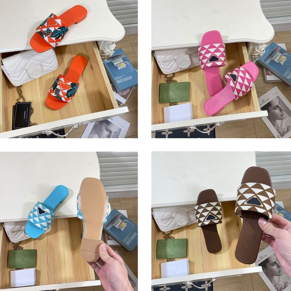 

classic embroidered fabric slides slippers black beige multicolor embroidery mules womens home flip flops casual sandals summer leather flat