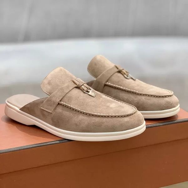

designer shoes fashion luxury charms walk slipper women casual loafers platform slippers classic suede walking flats mules with buckle outdo, Black