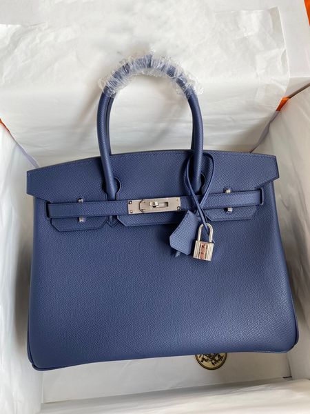 

10a dark blue silver hardware women handbag tote luxury designers bag fully handmade itally epsom leather wax line stitching wholesale custo, Black;red