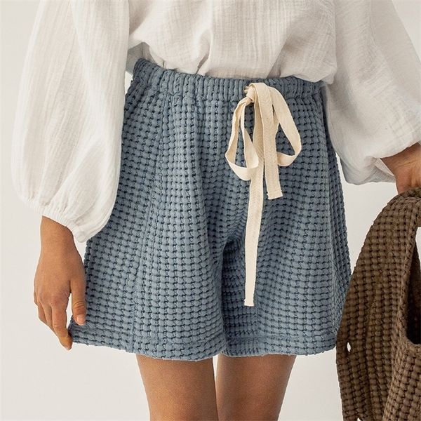 

shorts organic cotton waffle girls summer children's clothing casual loose elastic waist laceup kids tz108 230412, Black