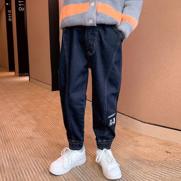 

jeans boys sport pencil pants jeans for boys spring autumn black jeans children's pencil pants elastic waist cotton teen kids trousers, Blue