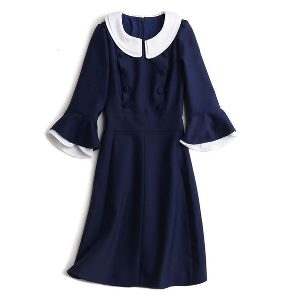 

casual dresses dress women's autumn and winter hepburn style retro temperament slim baby collar medium length a-line dresses spring2304, Black;gray