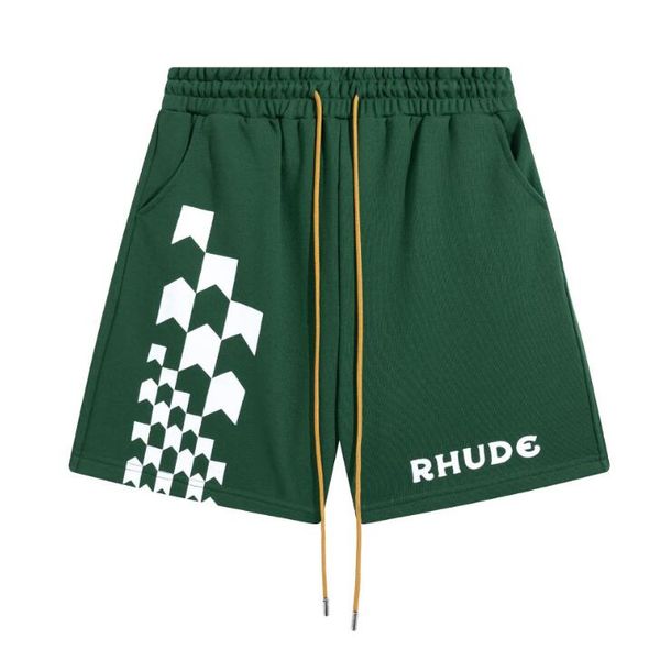 

green mens rhude shorts summer plaid embroidery designer shorts men black, White;black