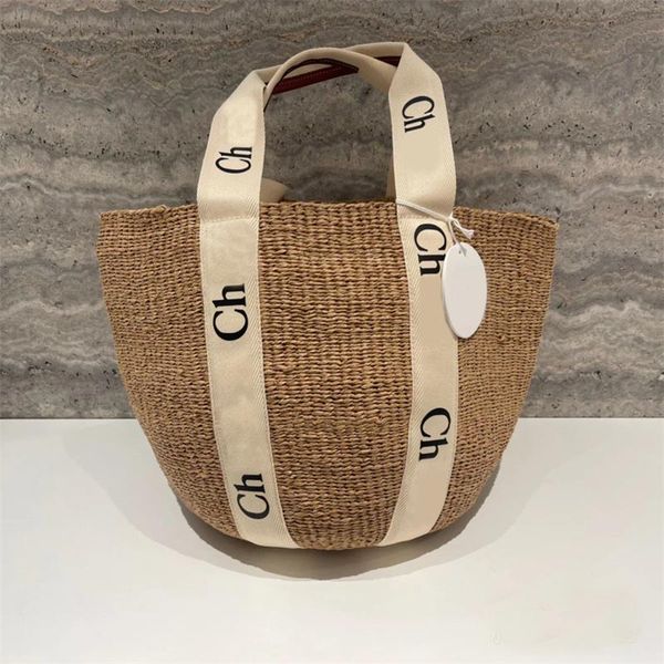

bucket straw bags lady summer travel woody totes bag small size mini cute vintage style with letters leather canvas decorate special luxurys