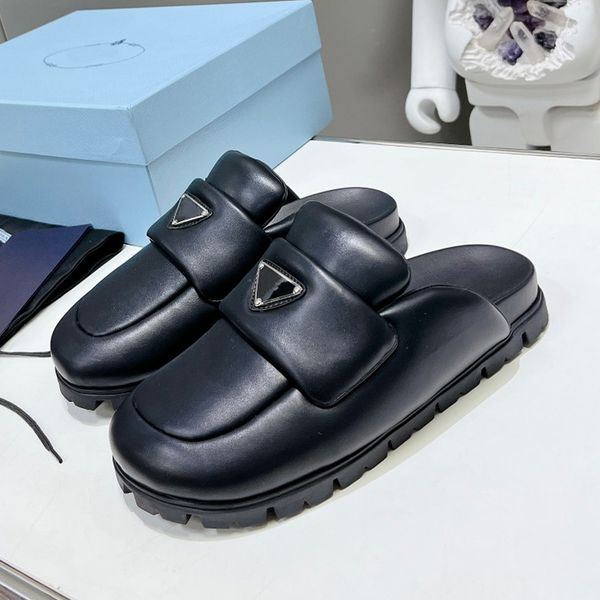 

designer womenslider beach luxury woman slippers wholesale price leather rubber sandal shoes marshmallow with original box dustbag size 35-4, Black