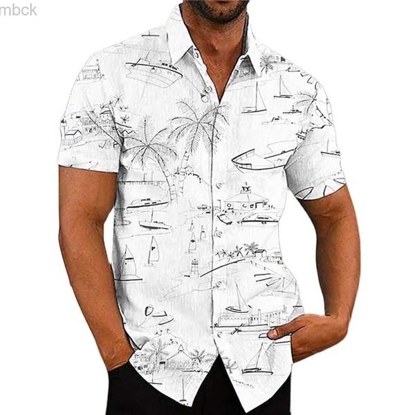 

men's polos 2023 new men's hawaiian shirt short sleeve for men 3d coconut tree printing blouse casual oversized tee shirt men clo, White;black