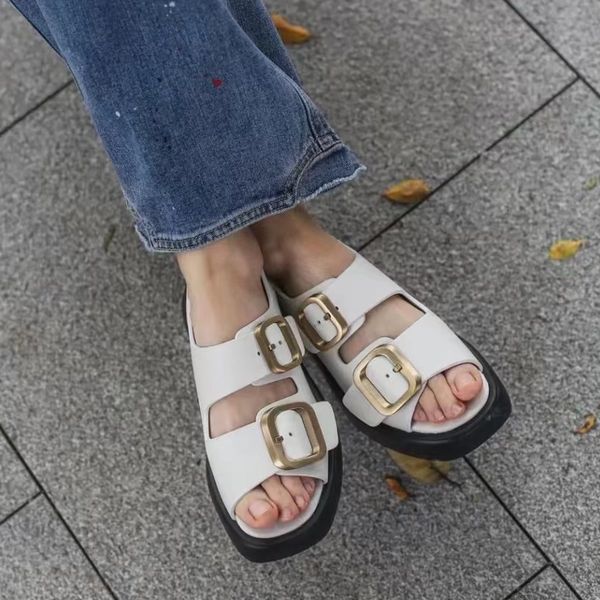 

slippers thick soled sandals women's flat leather fashion sandals soft soled thick soled high casual sports sandals 230413, Black