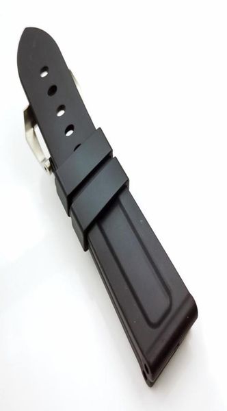 

24mm fashion black silicone rubber band 22mm silvery steel screw tang buckle strap for pam pam 1118625600, Black;brown