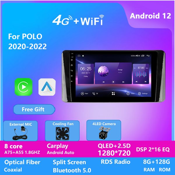 

android 12 video 8g 128g car audio android for for vw polo 2020-2022 head unit car radio 1280p carplay gps navigator