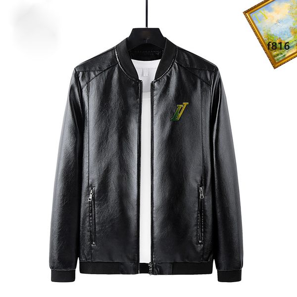 

men's leather jacket men's coat autumn spring stand-up collar zipper motorcycle motorcycle leather jacket3, Black
