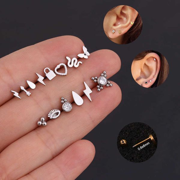 

stud 1pc % stainless steel ear small piercing stud lightning eye snake cartilage earrings helix tragus piercing rook jewelry p230411, Golden;silver