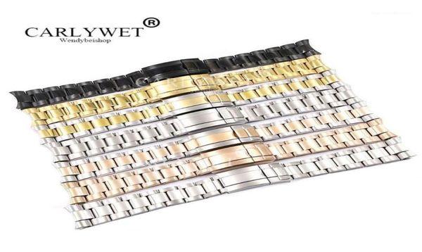 

carlywet 20 21mm whole silver gold rose gold black 316l solid stainless steel watch band belt strap bracelets for19002812, Black;brown