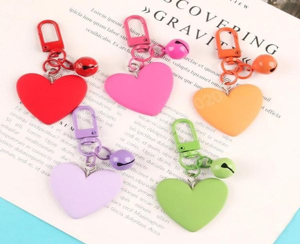 

fashion resin heart keychain with bell women cute solid color heart shape charm bag pendant keyrings accessories3375325, Silver