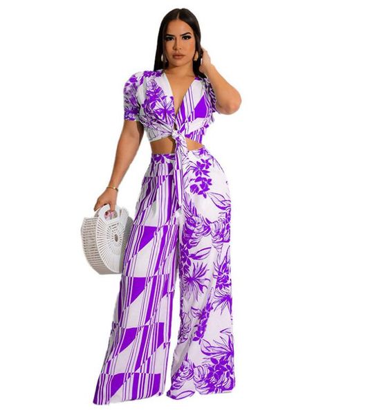 

bg460 women's two piece pants short sleeve print blouse shirt tee wide leg pants women's clothing, White