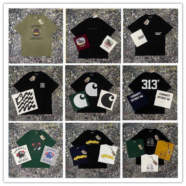 

1faq 2023 men's and women's fashion t shirt high street brand carhart series 9 printed short sleeved couple style casual youth tre, White;black