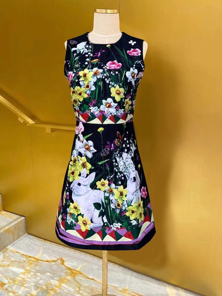 

womens dress sleeveless little white rabbit printed mini dress, White;black