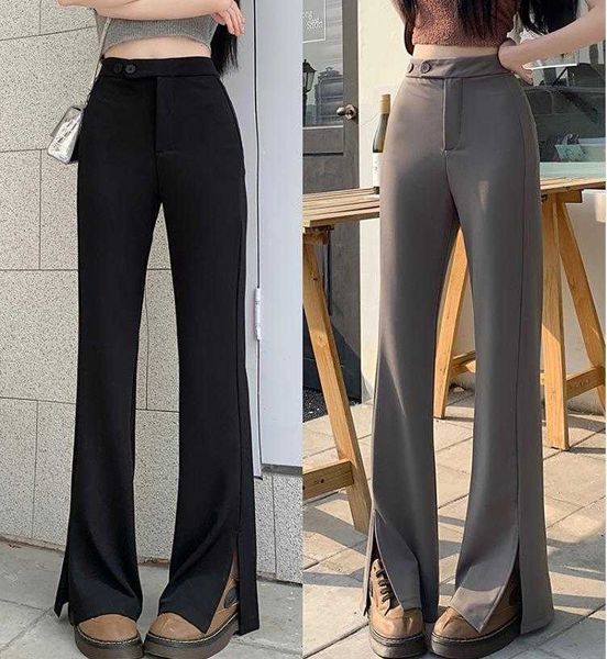 

spring and summer draping split suit pants womens high waist slim fit slimming, Black;white