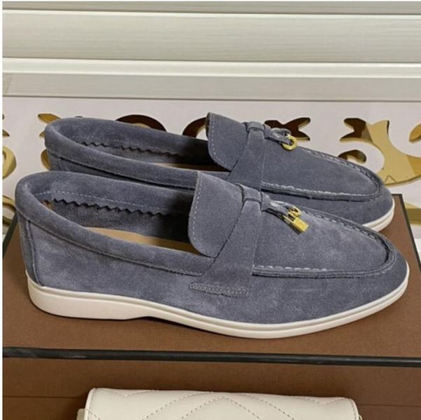 

loro piana casual shoes mens womens round toe loafers mental decor chic designer luxury brand flats slip on thick sole buckle flat heel comf, Black