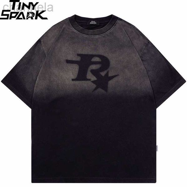 

men's t-shirts men hip hop streetwear tshirt star graphic gradient t-shirt harajuku new 2023 summer t shirt cotton tees oversized blac, White;black