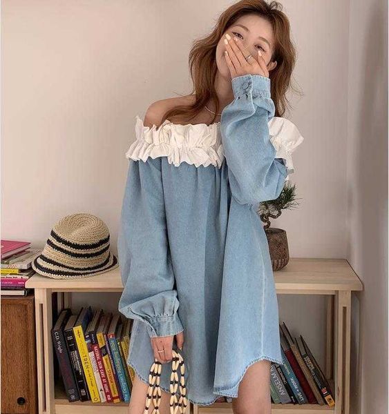 

spring elegant pleated blouses ruffled off shoulder loose pullover long sleeve, White