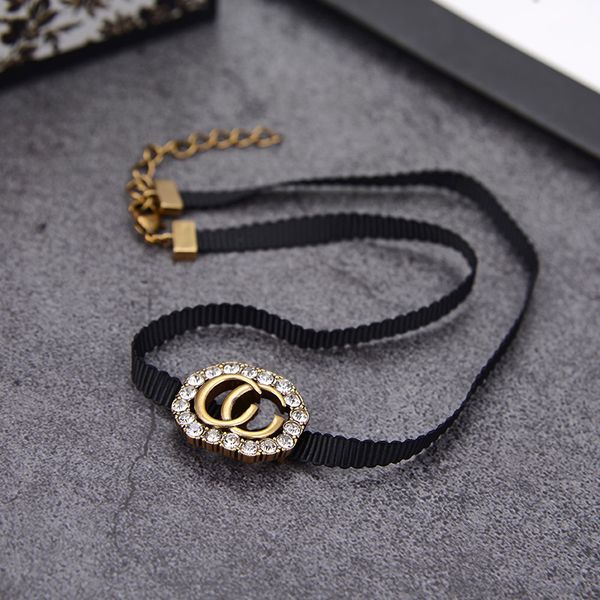 

luxury jewelry chokers designer alphabet black rope g necklace imported simulation diamond pearl counter consistent brass material model, Golden;silver