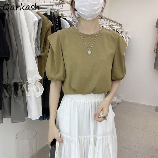 

women's t-shirt short puff sleeve t-shirts women basic design all-match baggy prevalent cosy elegant sweet street wear leisure summer s, White
