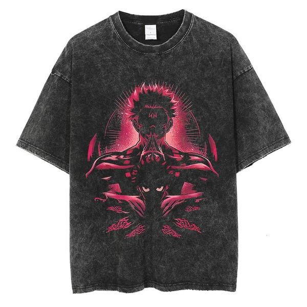 

men's t-shirts jujutsu kaisen washed t shirt sleeveless vest anime gojo satoru t-shirt itadori megumi 100% cotton tshirt short sleeved, White;black