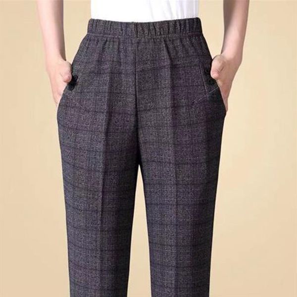 

women's pants capris women casual 5xl straight pants spring autumn elastic band high waist pockets fashion female big size plaid pencil, Black;white