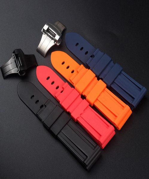 

watch bands for panerai 24mm buckle 22mm mens black diving silicone rubber watchbands black red bands strap buckle8792561, Black;brown