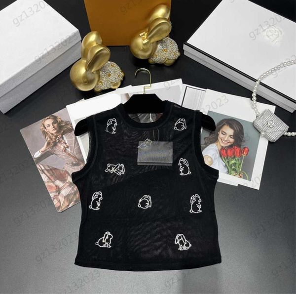 

women tanks camis luxury drill rabbit print tulle fabric light and light vest threaded round neck sleeveless joker designer tank brand 1970, White