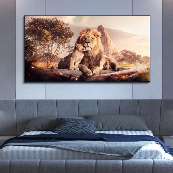 

big bnd small lion snuggle canvas painting poster print nordic wall art picture for living room home decor decoration frameless