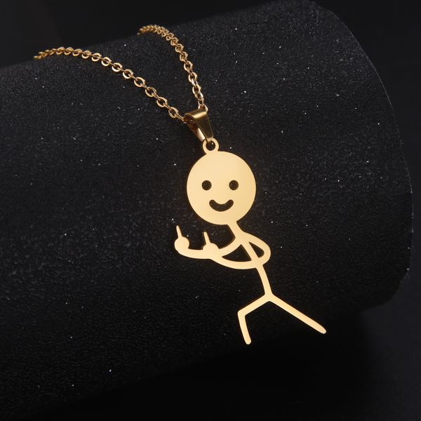 

tiny matchstick man middle figure necklace jewelry horse stance portray charm stainless steel funny doodle guy image chain gifts for friends, Silver
