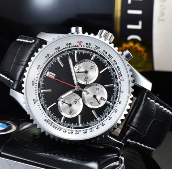 

new quartz battery men's watch limited edition luxury designer stainless steel chronograph 1884 fashion leather strap quartz wristwatch, Slivery;brown