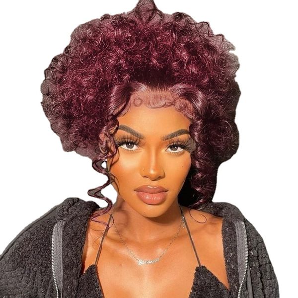 

lace front wig burgundy 26inches preplucked 180%density glueless kinky curly with babyhair heat temperature daily cosplay wig, Black;brown
