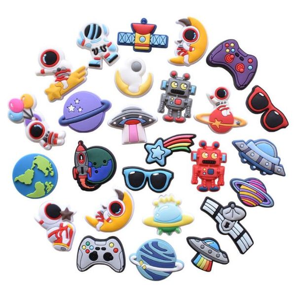 

rubber cute anime croc charms cute astronaut croc shoe charms, White;pink