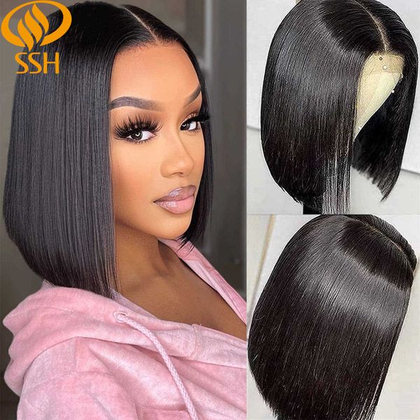 

hair wigs ssh human bob middle part natural black straight brazilian remy short for women 230413