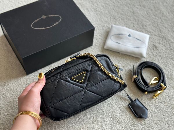 

prad bags new chain shoulder bag for women quilted plaid pleated cowhide style double shoulder with zipper opening lightweight bag metal tri