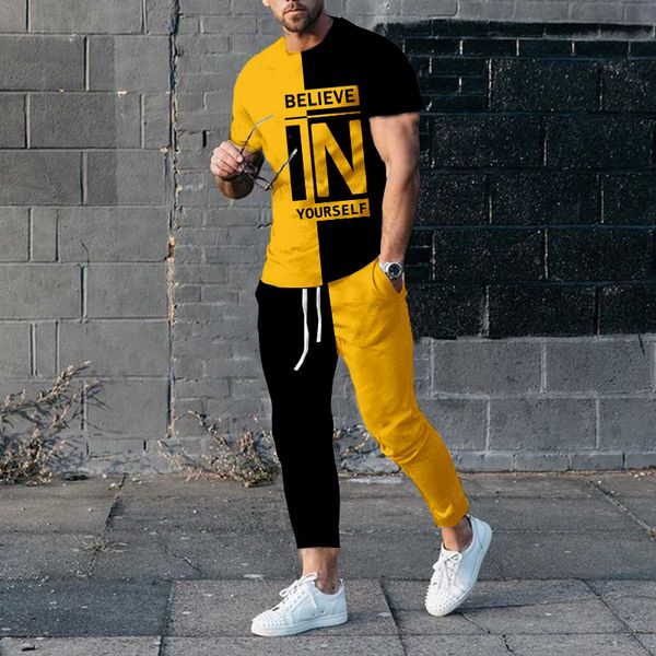 

men's tracksuits short sleeve t shirt long pants 2 piece sets outfits casual trend oversized clothing summer men fashion 3d printed 230, Gray