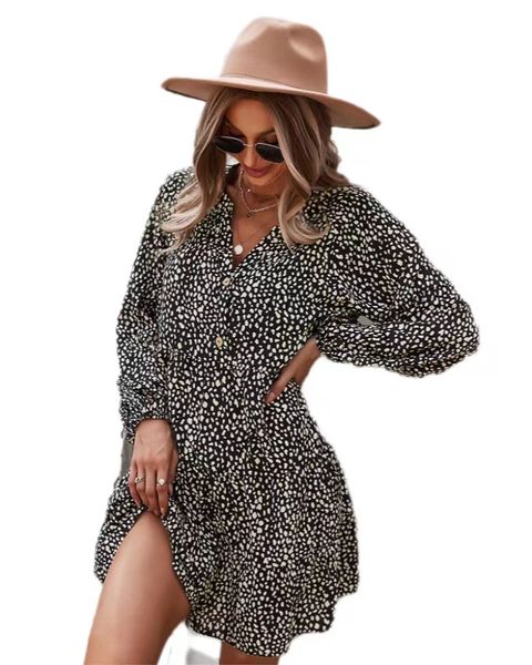 

spring 2023 women's dress european and american long-sleeved fashion leopard print loose casual skirt, Black;gray