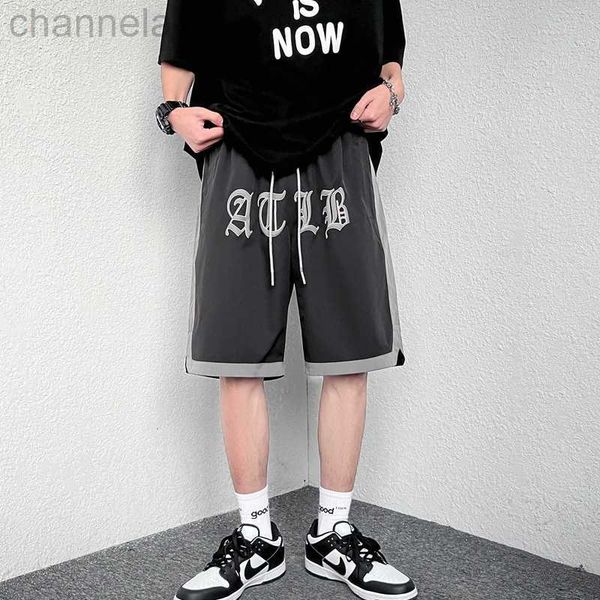

men's shorts england style high street embroidery men teenager hip hop retro loose pants 2022 summer trendyol drawstring sports, White;black