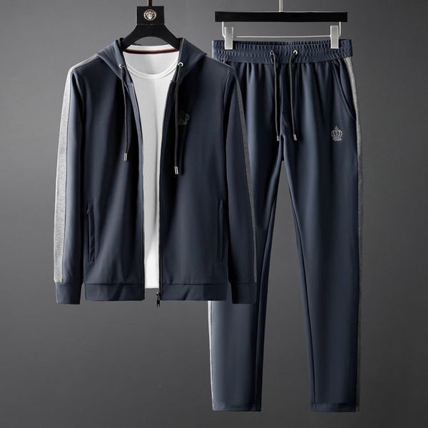 

men's tracksuits minglu autumn winter male sets sweatshirtspants luxury crown embroidery sport casual mens sets fashion slim fit man se, Gray