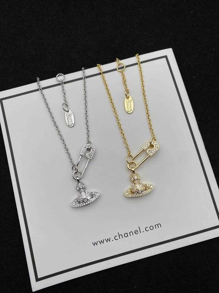 

vivienne empress dowager set with full diamond pins saturn hollow out huge sparkling high edition small perfume necklace necklace chain, Silver