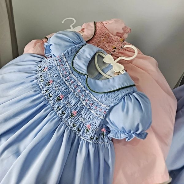 

girl's dresses little girls vintage smocked dresses ball gown summer girls short sleeve embroidery smock dress for party birthday vesti, Red;yellow