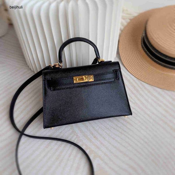 

hermm kily clasic handbag star ame leather palm grain women handbag mini econd generation one houlder meenger bag, Black
